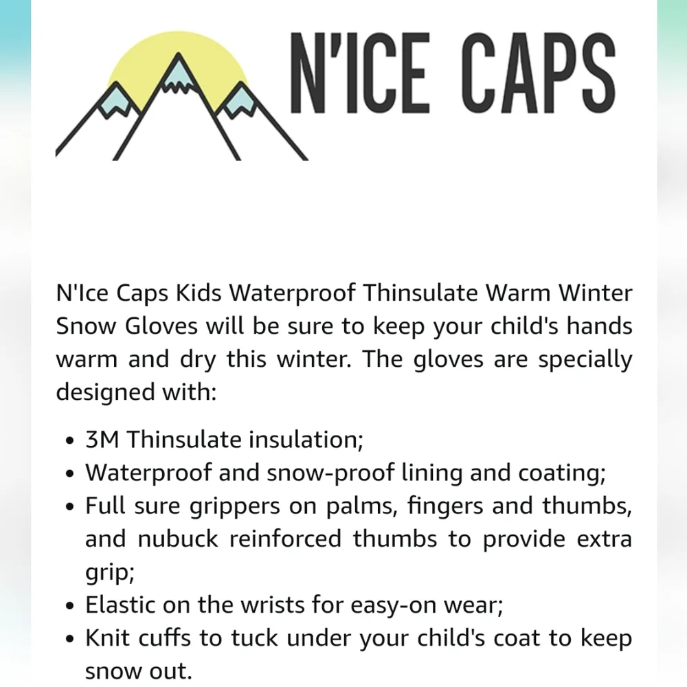 N'Ice Caps kids waterproof winter thinsulate gloves - black